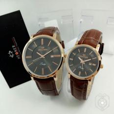 Hegner HR403 Original Watch - Jam Tangan Couple Murah - Stainlees Steel - Leather Strap