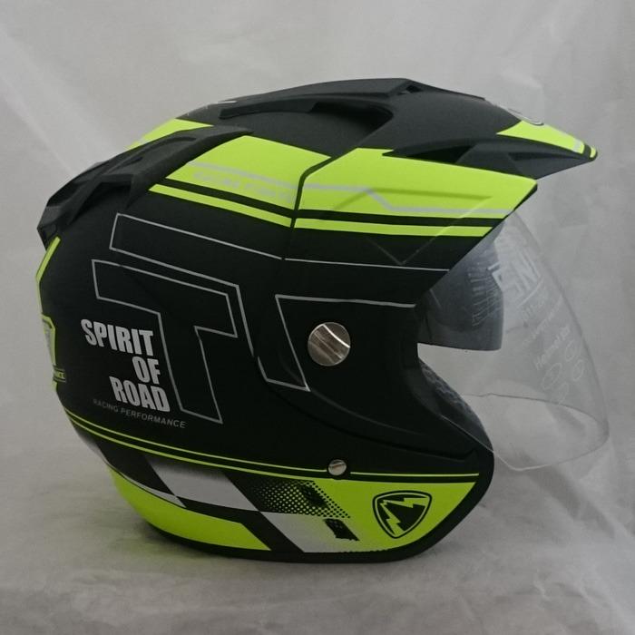 Helm 2 kaca (Double Visor) Murah Black doff Yellow R-9 DMN