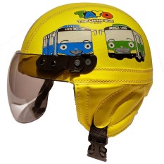 Helm Anak anak broco retro kaca riben lucu usia 1 sampai 4 tahun Motif Tayo Kuning