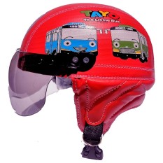 Helm Anak anak broco retro kaca riben lucu usia 1 sampai 4 tahun Motif Tayo Merah