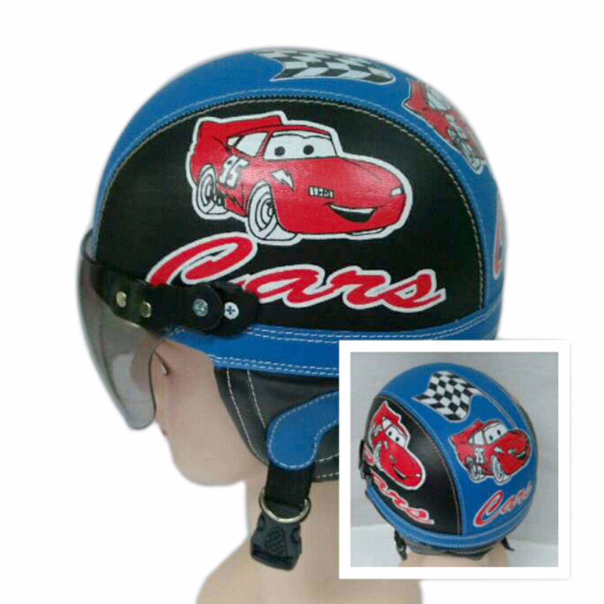 Helm Anak Imut Chips Retro Karakter Carz  [1 - 4 Tahun]  Hitam Biru