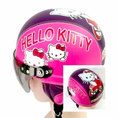 Helm Anak Imut Chips Retro Karakter Hellow Kity  [1 - 4 Tahun] Pink Ungu Tua