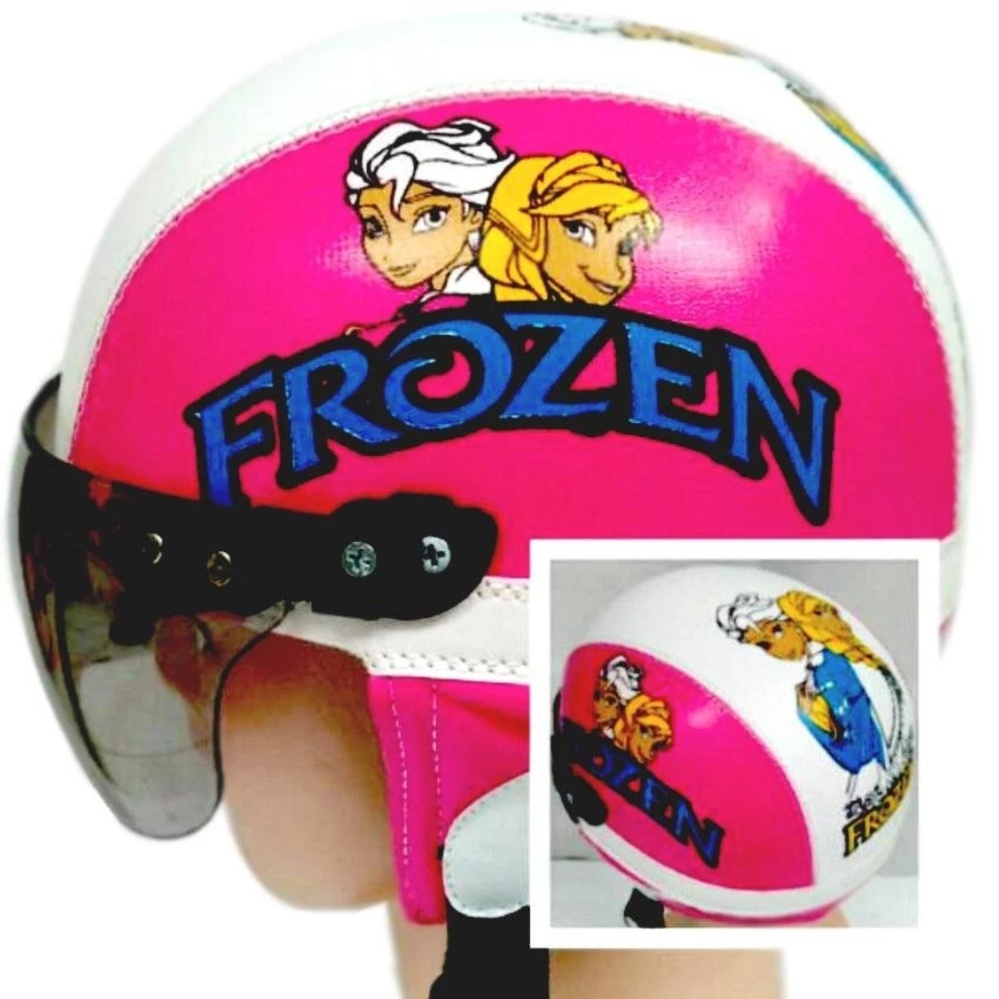 Helm Anak Lucu Karakter Frozen usia 1 - 5 Tahun + Kaca Riben - Putih/Pink