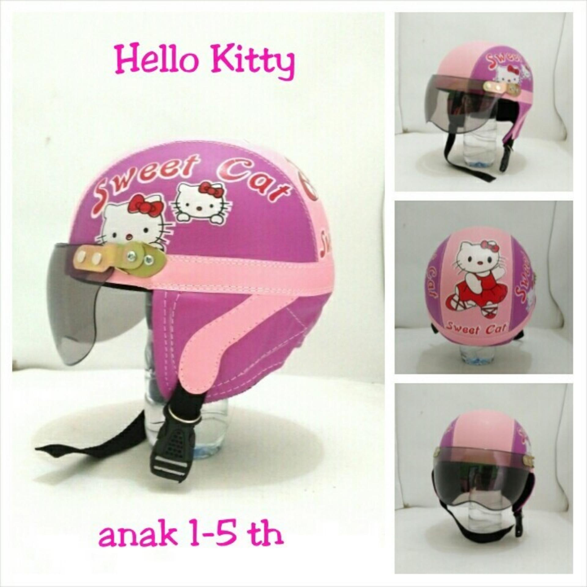 Helm Anak Lucu Karakter kucing lucu usia 1 - 5 Tahun + Kaca Riben - Ungu/Pink