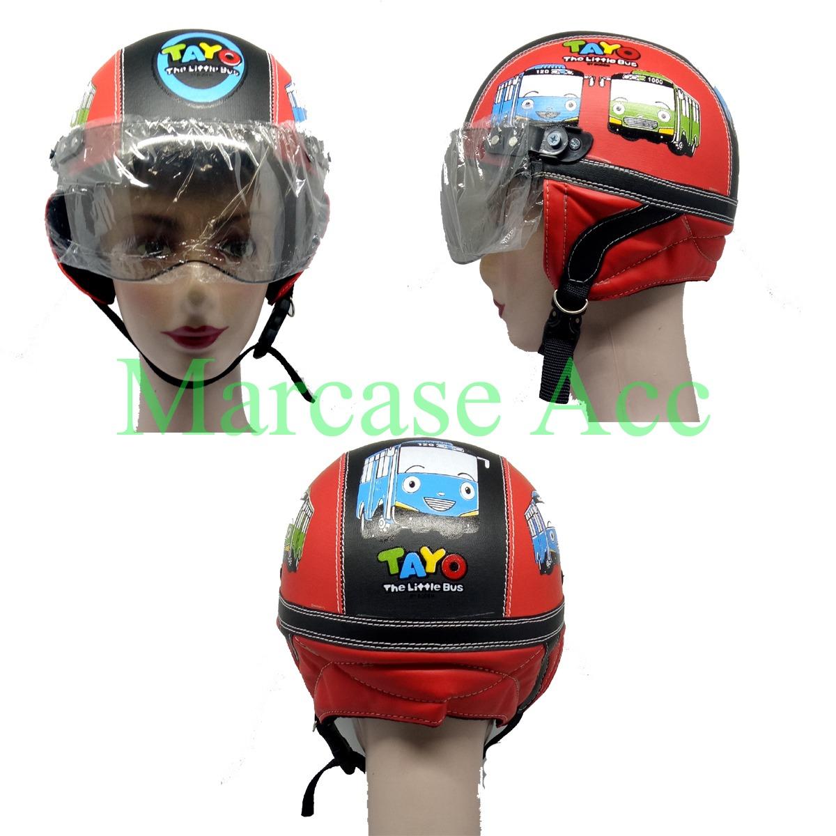 Helm Anak Lucu Karakter Tayo usia 1 - 5 Tahun + Kaca Riben Merah/Hitam