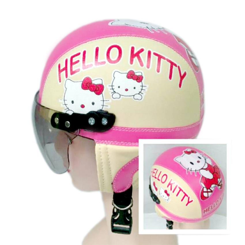 Helm Anak Unyu-unyu Model Retro Karakter Hellow Kity  [1 - 5 Tahun] - Cream Pink