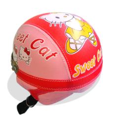 Helm Anak unyu-unyu Model Retro Karakter Helo kity [1 - 5 tahun] + Kaca Riben - Pink /Merah