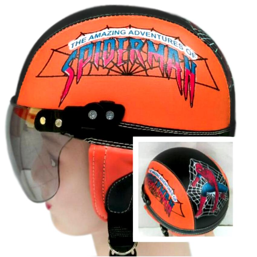 Helm Anak Unyu-unyu Model Retro Karakter Spiderman  [1 - 5 Tahun] - Orange Hitam