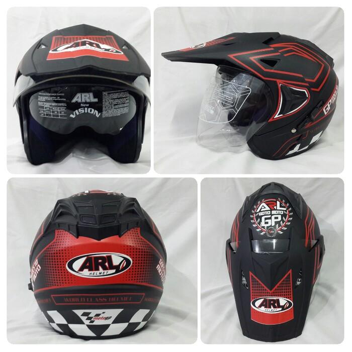 Helm ARL Semi cross Half Face Double Visor MotoGP hitam Doff.