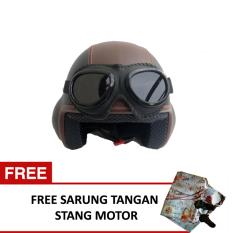 Helm Baru Broco Pilot Kacamata Retro Dewasa - Hitam Mix Coklat