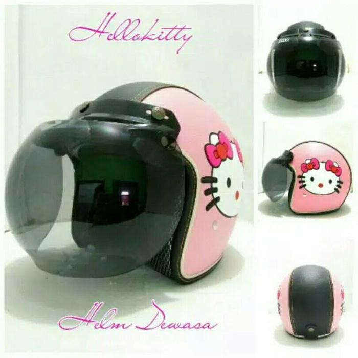 HELM BOGO KULIT HELLO KITTY PINK HITAM KACA BOGO ORI