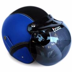 Helm Bogo Retro Full Synthetic Leather dewasa / Remaja + Kaca Bogo Original - Biru/Hitam