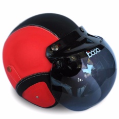 Helm Bogo Retro Full Synthetic Leather dewasa / Remaja + Kaca Bogo Original - Merah/Hitam