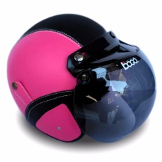 Helm Bogo Retro Full Synthetic Leather dewasa / Remaja + Kaca Bogo Original - Pink/Hitam