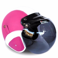 Helm Bogo Retro Full Synthetic Leather dewasa / Remaja + Kaca Bogo Original - Pink/Putih