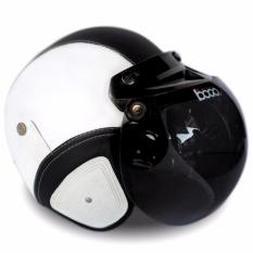Helm Bogo Retro Full Synthetic Leather dewasa / Remaja + Kaca Bogo Original - Putih/Hitam