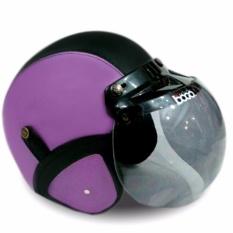Helm Bogo Retro Full Synthetic Leather dewasa / Remaja + Kaca Bogo Original - Ungu/Hitam