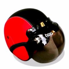 Helm Bogo Retro Full Synthetic Leather dewasa / Remaja + Kaca Bogo Original - Merah/Hitam