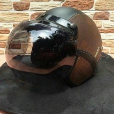 Helm Bogo Retro Kulit Classic Coklat Hitam Kaca Bogo