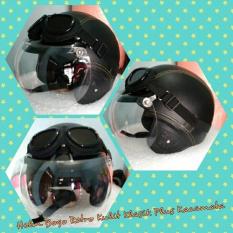 Helm Bogo Retro Kulit Klasik Hitam Polos Plus Kacamata