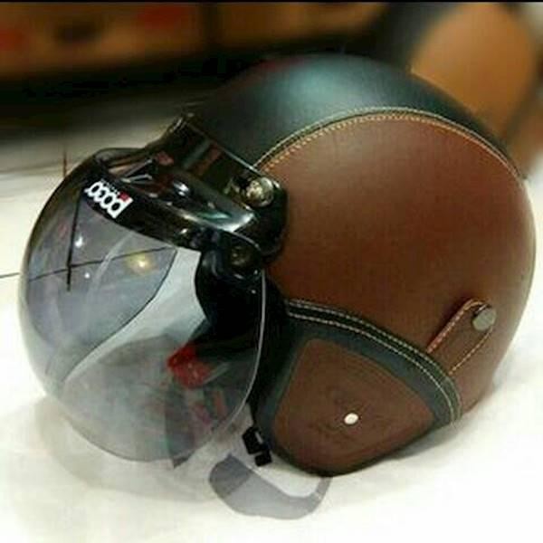 Moe Moe Helm Bogo Retro Kulit Klasik SNI / Coklat / Hitam