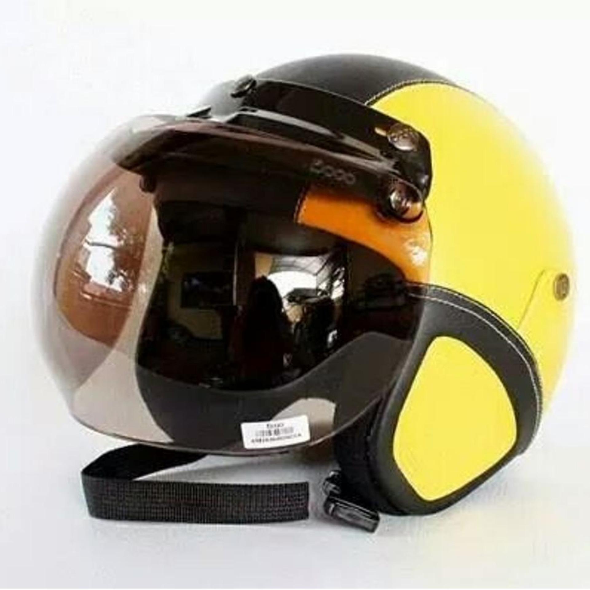 Helm Bogo Retro Kulit Klasik SNI Kuning HItam