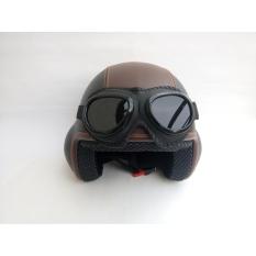 Helm Broco Pilot Kacamata Retro Dewasa - Hitam-Coklat