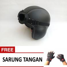 Helm Broco Pilot Kacamata Retro Dewasa - Hitam - Free Sarung Tangan Motor