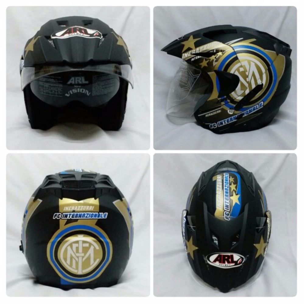 Helm club bola inter milan hitam doff