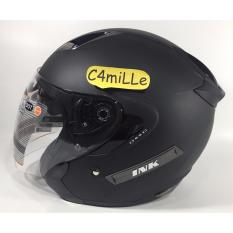 HELM INK METRO SOLID BLACK DOFF DOUBLE VISOR HALF FACE HITAM DOP