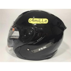 HELM INK METRO SOLID BLACK DOUBLE VISOR HALF FACE HITAM DOP