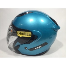 HELM INK METRO SOLID ICE BLUE DOUBLE VISOR HALF FACE HITAM DOP