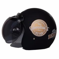 Helm JPN Retro Klasik kaca bogo original motif Brothershood Generations Jap Style Scooteris Jadul Black Doff Gold - Hitam