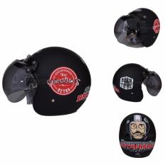 Helm JPN Retro Klasik kaca bogo original motif Brothershood Generations Jap Style Scooteris Jadul Black Doff Red - Hitam