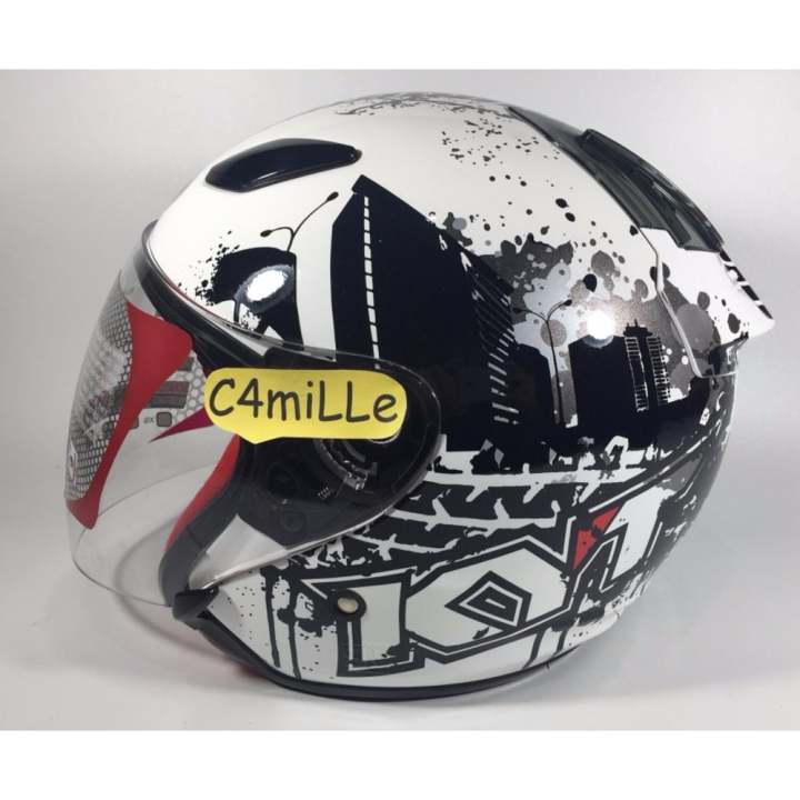 HELM KYT DJ MARU MOTIF #10 WHITE BLACK HALF FACE | Lazada