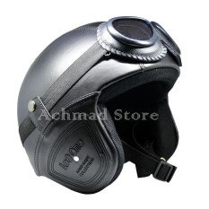 Helm Retro Bogo Kulit Classic + Kacamata - Hitam