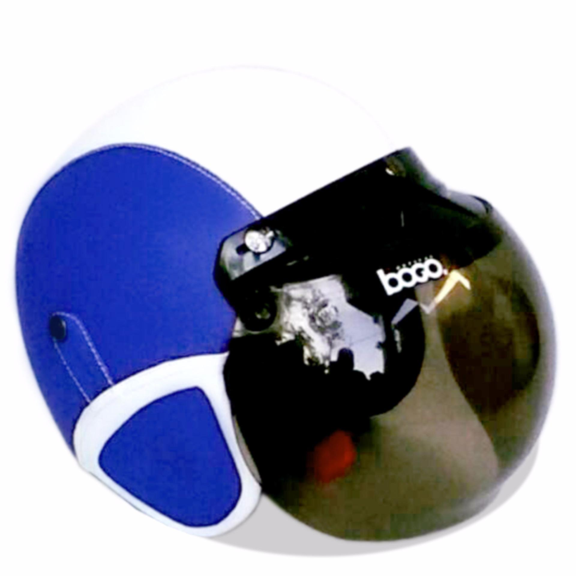 Helm Retro Bogo Kulit Klasik Kaca BOGO Original - Biru Elektrik Putih