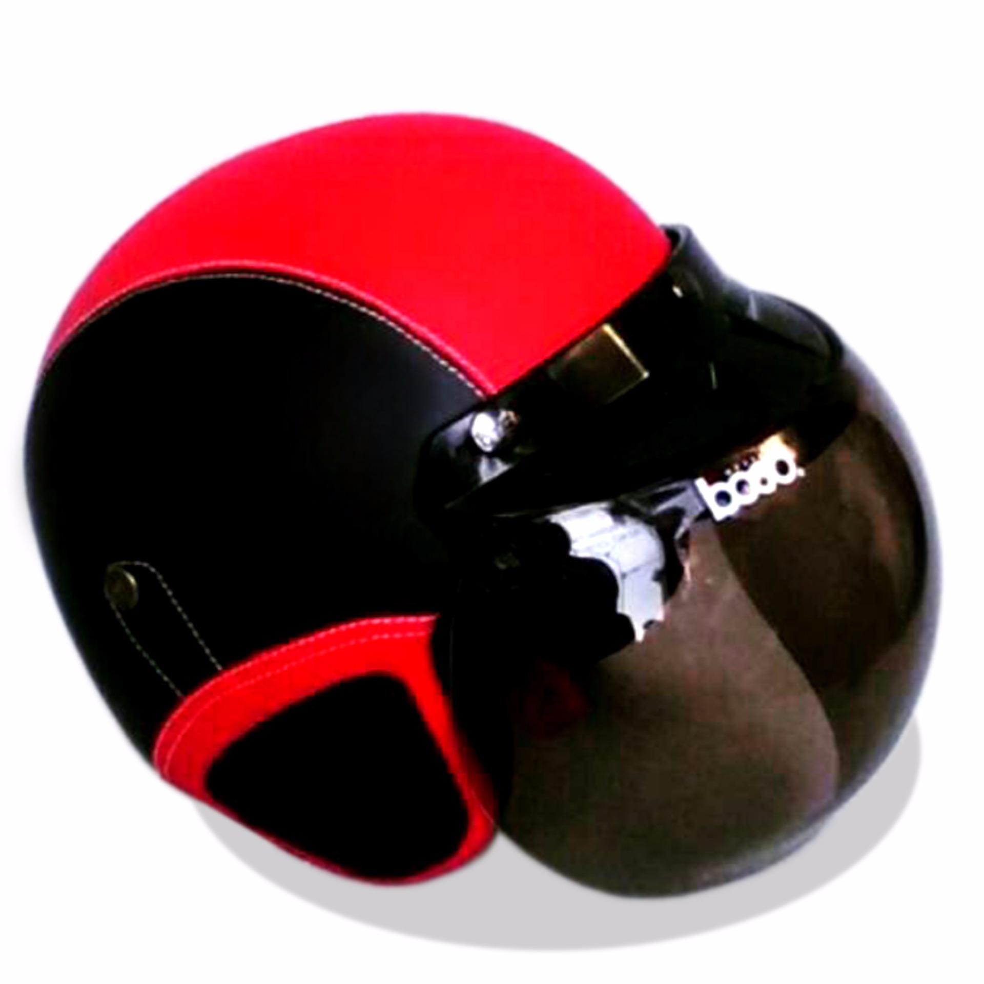 Helm Retro Bogo Kulit Klasik Kaca BOGO Original - Hitam Merah