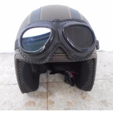 Helm Retro dewasa / Remaja + Kaca Mata - Coklat/Hitam