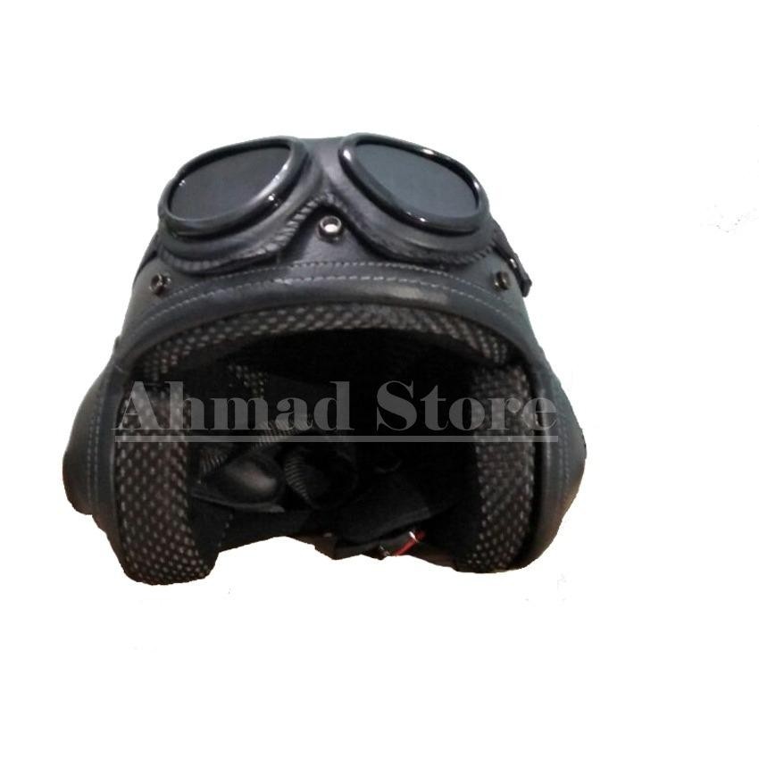 Helm Retro Pilot Kacamata Klasik Dewasa/Remaja Style Asiikk - Hitam Polos  