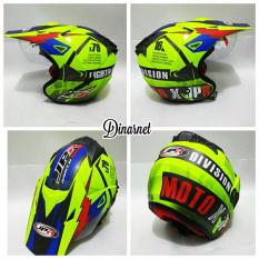 Helm Semi Cross Double Visor Standar SNI Trail Trabas Supermoto Klx Lightning Fluorescent Yellow Dof