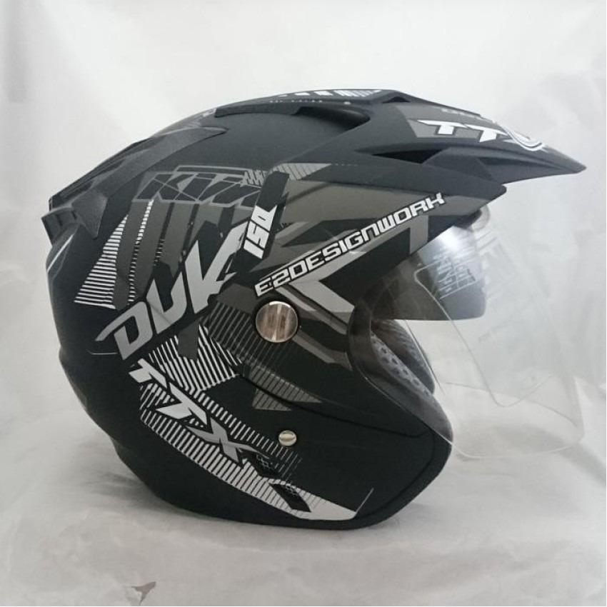 Helmet Double Visor Duke DMN Black Doff Abu Murah