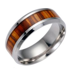 Hequ Eropa dan American Populer Pernikahan Cincin Bertatahkan Jati Medis Stainless Steel Perhiasan Cincin Baja Titanium-Intl
