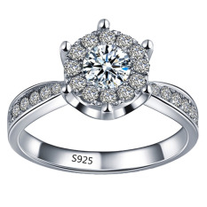 Hequ Exquisite Cincin Perak Perhiasan Cincin Pernikahan Romantis untuk Wanita Fashion Zirkonium Aksesoris Perak-7