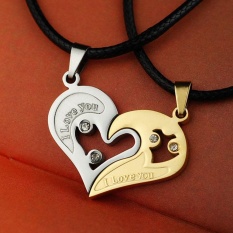 Hequ Fashion lover couple necklace I love you heart-shaped pendant necklace stainless steel Gold - intl
