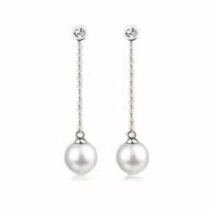 Hequ Kualitas Tinggi Fashion Aksesoris Manis Temperamen Populer Bagian Panjang Anting Mutiara Earrings Perak-Intl