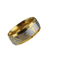 Hequ Kualitas Tinggi Titanium Baja Berlapis Perak Emas 18 K Ukuran Besar Salib Yesus Tulisan Alkitab Cincin Pernikahan Pria Wanita Emas 21