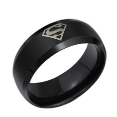 Hequ Baru Fashion 316L Stainless Steel Titanium Ring Superman Superhero Logo Band Cincin untuk Wanita Pria Hitam-12- INTL