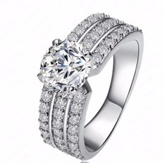 Hequ ROXI TOP Platinum Disepuh Klasik Sederhana Desain Sparkling Solitaire Zirkonia Diamond Selamanya Cincin Pernikahan Mikro Dimasukkan-Intl
