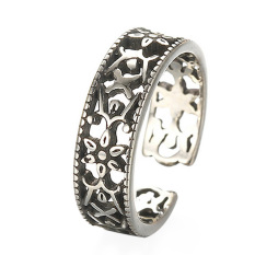 Hequ Vintage Sterling Silver Plain Retro Antik Thailand Silver Kuno Totem Cincin Pembukaan Cincin Perak-Intl